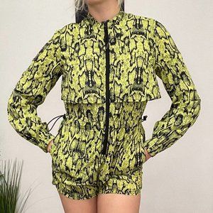 Urban Outfitters Snake Sport Front Zip Romper Size S Green